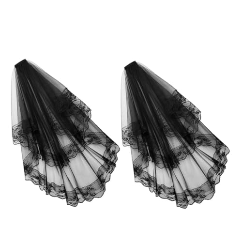 Baluue 2 Stück Schwarzer Spitzen hochzeitsschleier mit Kamm Langlebiger Mesh stoff Handgenähter Spitzenbesatz Haarschonend Eleganter Gothic Brautschleier für Damen und Mädchen von Baluue