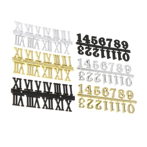 Baluue 6 Stück Teiliges Wanduhr Ziffern Arabisch und Römisch Schwarz Gold Silber DIY Ersatzteile für Quarzuhr Uhrziffernblatt Kreative Uhr Reparatur Zubehör von Baluue