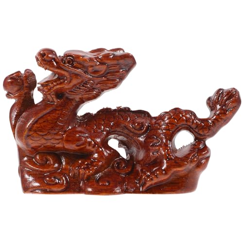 Baluue Chinesische Drachenfigur Aus Holz Fengshui-Drachenstatue 2024 Jahr des Drachen Skulptur Sammlerstücke Heimbüro Desktop-Dekoration Glücksgeschenke 10 cm von Baluue