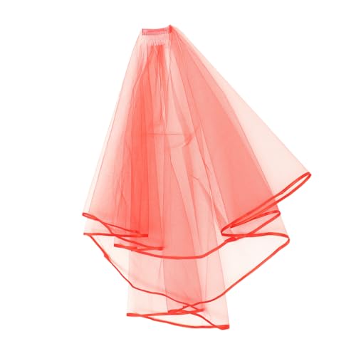Baluue Kurz Brautschleier Doppel-lagig Satin mit Feiner Kante Eleganter Kopfschleier für Braut Junggesellinnenabschied Hochzeitsfeier Zartes Leichtes Brautaccessoire in Rot von Baluue