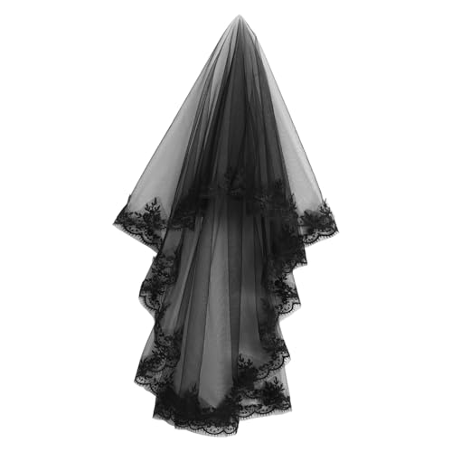 Baluue Schwarzer Spitze Schleier mit Doppelter Lage Besticktes Spitzen-kopfschmuck für Halloween-party und Brautkostüm Eleganter Damen Haarschmuck für Fasching und Maskerade von Baluue