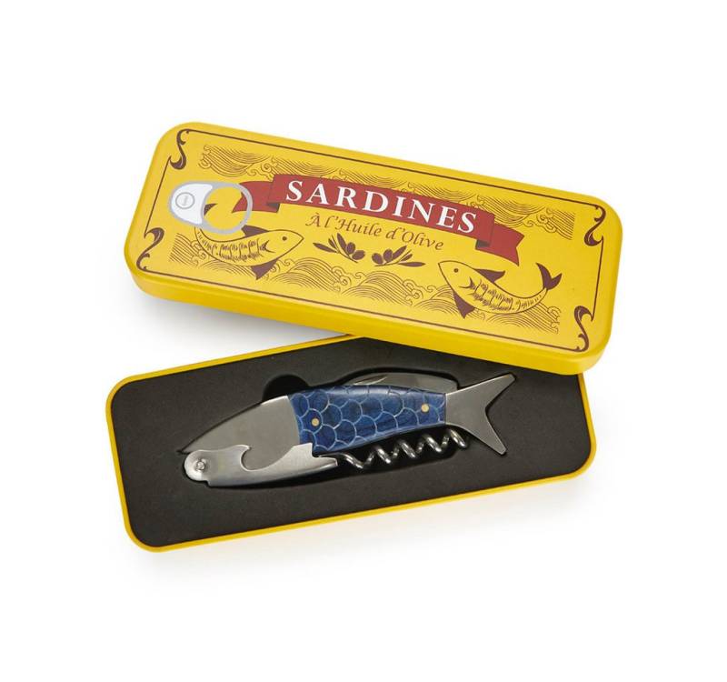 Balvi Korkenzieher Balvi Korkenzieher & Flaschenöffner Sardine, inkl. Metallschachtel, Multifunktionaler Korkenzieher & Öffner im Sardinen-Design von Balvi