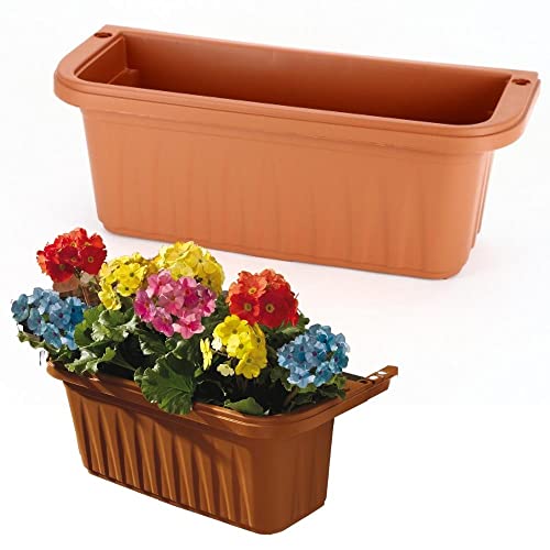 Geländerkasten Balkonkasten Geländer Blumen Kasten Topf Halterung Wasserspeicher Terracotta 50 cm von bama