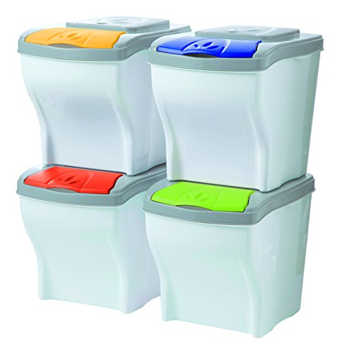 bama Mülleimer 4er-Set für Abfalltrennung - 20 Liter, Multiple Farben - Umweltfreundlich, Poker Serie von bama