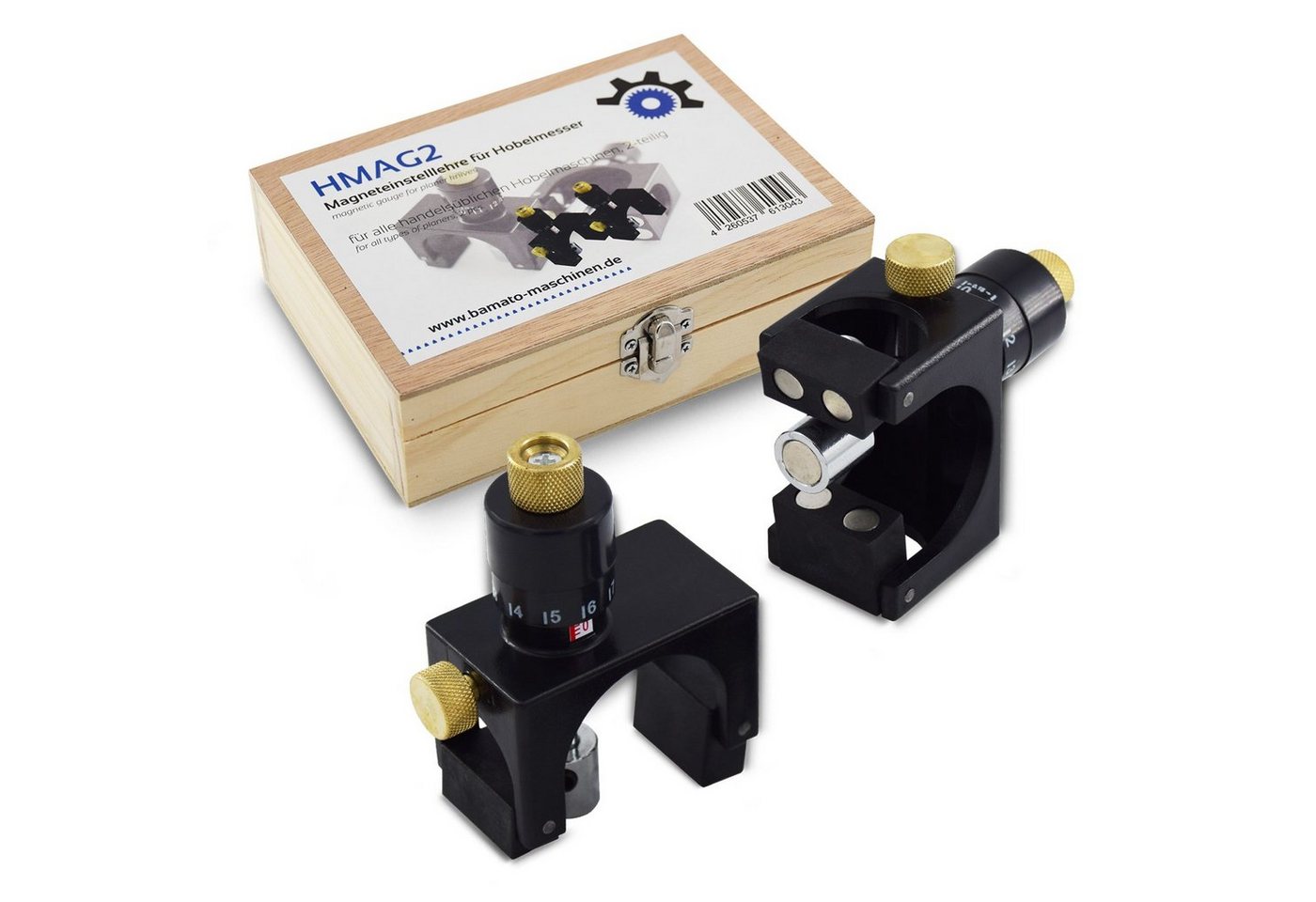 BAMATO Hobelmesser HMAG2, Magneteinstelllehre, 2 Einstelllehren in Holzbox von BAMATO
