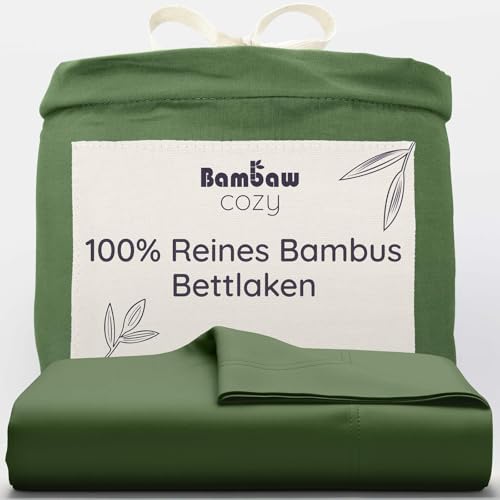 Bambaw Bambus Betttuch ohne Gummizug 240x290 cm, weiche und kühlende Bettwäsche, atmungsaktive Bettwäsche Anti Schwitzen, Glatte Bettlaken ohne Gummizug, 100% Bambus Bettlaken (Olivgrün) von Bambaw