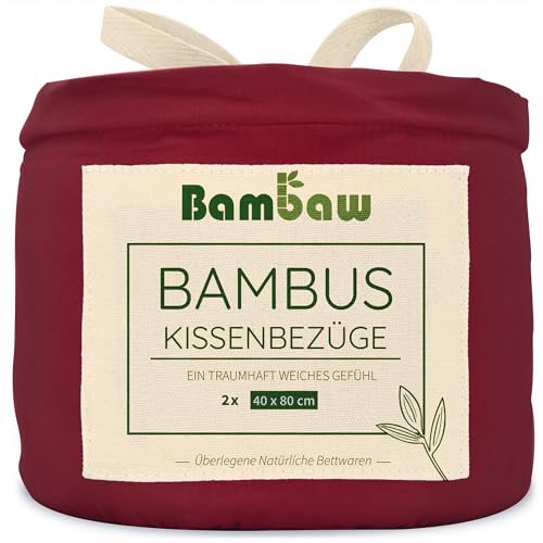 2x Kissen Bezug Burgunderrot | Kissenbezüge 40x80 cm | Bambusfasern | Weiche Bettwäsche Kuschelig | Allergiker Bezug Kopfkissen | Kühl Kissenbezug | Anti Milben Bezug Kissen | Kissenbezug Rot | Bambaw von Bambaw