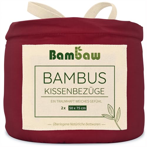 2 Kissenhüllen Burgunderrot | Kissenbezug 50x75 cm | Bettwäsche Bambus | Kühlendes Kopfkissen | Sommer und Winter Bettwäsche | Kuschelig | Allergie Kissenbezug | Zero Waste | Bambaw von Bambaw