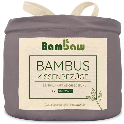 2 Kissen Bezüge Dunkelgrau | Kissenbezug 50x75 cm | Bambus Bettwäsche | Kissenbezug Sommer und Winter | Allergiker Bettwaesche | Anti Milben Bezug Kissen | Luxus Bambus Kissen | Bambaw von Bambaw