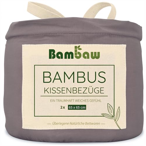 2X Kissen Bezug Dunkel Grau | Kissenbezug 65x65 cm | Bettwäsche Bambus | Allergie Bettwäsche Set | Besser Schlafen | Kissenbezug Antibakteriell | Kühlkissenbezüge | Weiche Bettwäsche | Bambaw von Bambaw