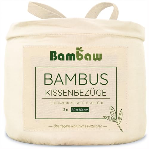 2X Kissenbezug Beige | Kissenbezug Allergiker 80x80 cm | Bambusfasern | Anti Milben Bettwäsche | Kissenbezug Antibakteriell | Kühlende Kissenbezüge | Sommer und Winter Bettwäsche Kuschelig | Bambaw von Bambaw