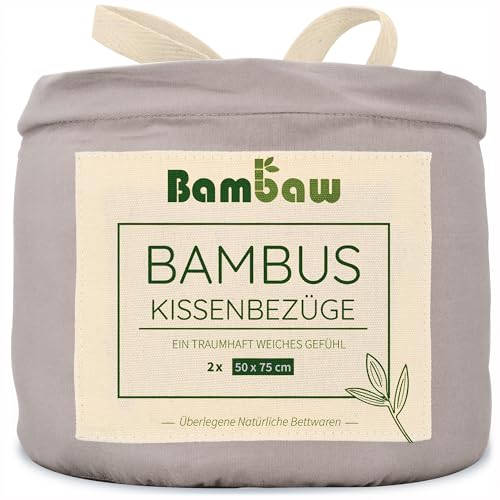 2x Kissenhülle Grau | Kissenbezug 50x75 cm | Kissenbezug Bambus | Weiche Bettwäsche | Kuschelig | Kühlendes Kopfkissen | Kissenbezug Sommer und Winter | Allergie Kissenbezug | Bettwäsche Grau | Bambaw von Bambaw