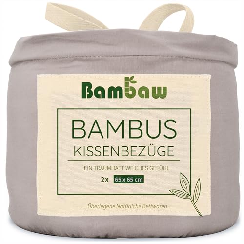 2 Kissenbezüge Grau | Kissenbezug 65x65 cm | Bambus Kissenbezug | Allergiker Bezug Kopfkissen | Sommer und Winter Bettwäsche | Anti Milben Kissenbezug | Graue Bettwäsche | Bambaw von Bambaw