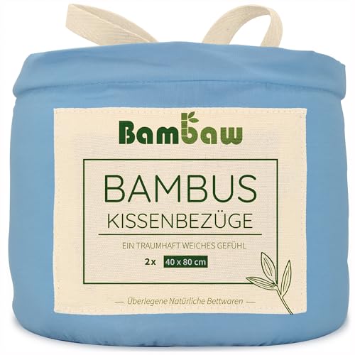 Kopfkissenbezug 40x80 cm Hellblau 2er Pack | Bambus | Bettwäsche Hellblau | Allergie Bettwäsche Set | Kühlkissenbezüge | Kissenhülle Nachhaltig | Anti Milben Bettwäsche | Bezug 40x80 cm | Bambaw von Bambaw