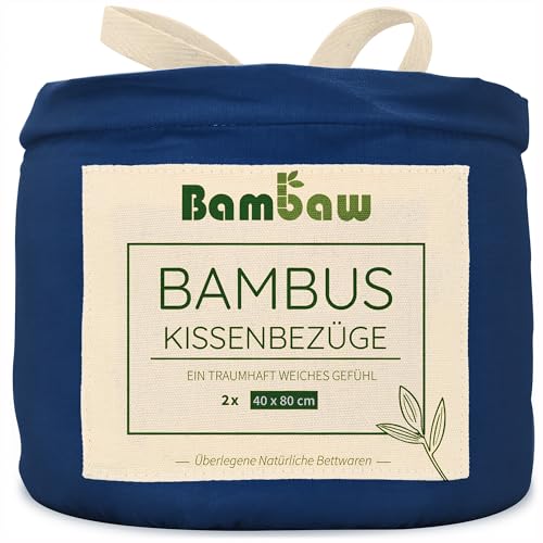 2 Kissenhüllen Marineblau | Kissenbezug 40x80 cm | Bambusfasern | Allergiker Bettwaesche | Kissenbezug Winter und Sommer | Besser Schlafen | Kühlende Kissenbezüge | Bettwäsche Blau | Bambaw von Bambaw