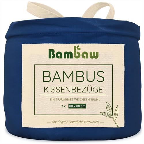 2X Kissenbezug Blau | Kissenbezüge 80x80 cm | Bettwäsche Bambus | Kühlendes Kopfkissen | Allergie Bettwäsche Set | Bettwäsche Kuschelig | Besser Schlafen | Kissenbezug Antibakteriell | Bambaw von Bambaw