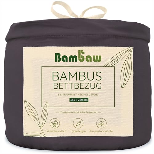 Bambaw – Bettbezug 155x220 cm - 100% Bambus - Deckenbezug Allergiker - weicher und atmungsaktiver Bettdeckenbezug 155x220 cm - Bettbezug Sommer - anthrazit von Bambaw