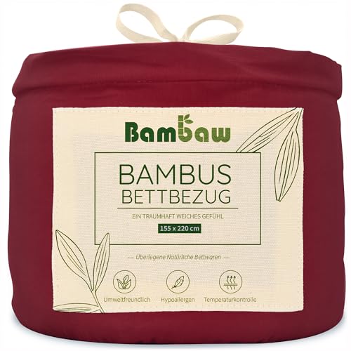 Bambaw – Bettbezug 155x220 cm - 100% Bambus - Deckenbezug Allergiker - weicher und atmungsaktiver Bettdeckenbezug - Bettbezug Sommer - Burgunderrot von Bambaw