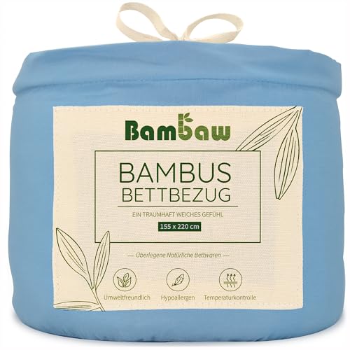 Bambaw – Bettbezug 155x220 cm - 100% Bambus - Deckenbezug Allergiker - weicher und atmungsaktiver Bettdeckenbezug - Bettbezug Sommer - hellblau von Bambaw