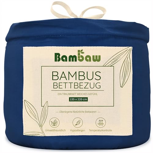 Bambaw – Bettbezug 155x220 cm - 100% Bambus - Deckenbezug Allergiker - weicher und atmungsaktiver Bettdeckenbezug - Bettbezug Sommer - Marineblau von Bambaw