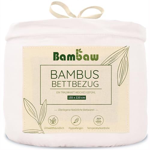 Bambaw – Bettbezug 155x220 cm - 100% Bambus - Deckenbezug Allergiker - weicher und atmungsaktiver Bettdeckenbezug - Bettbezug Sommer - weiß von Bambaw