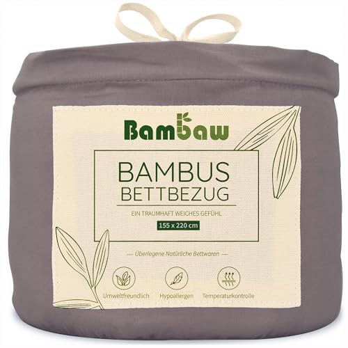 Bambaw – Bettbezug 155x220 cm - 100% Bambus - Deckenbezug Allergiker - weicher und atmungsaktiver Bettdeckenbezug - Bettbezug Sommer - dunkelgrau von Bambaw