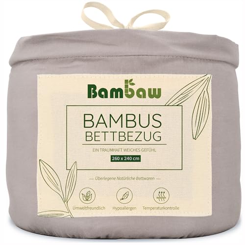 Bambaw – Bettbezug 240x260 cm - 100% Bambus - Deckenbezug Allergiker - weicher und atmungsaktiver Bettdeckenbezug - Bettbezug Sommer - grau von Bambaw