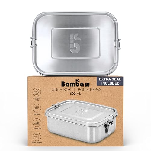 Bambaw Edelstahl Brotdose Schule 800ml | Bentobox Lunchbox Kinder & Erwachsene | Bento Box Japanisch | Brotdose Kinder mit Fächern Edelstahl | Erwachsene & Kinder Brotdose mit Fächern von Bambaw