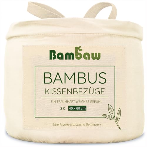 Bambaw – Kissenbezug 40x60 cm (2-er Pack) - 100% Bambus - hypoallergen - weicher und atmungsaktiver Kopfkissenbezug 40x60 cm - Kissenbezug Bambus - Kissenbezug Elfenbein - Allergiker Kissenbezug von Bambaw