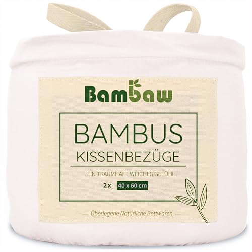 Bambaw – Kissenbezüge 40x60 cm (2-er Pack) - 100% Bambus - hypoallergen - weicher und atmungsaktiver Kopfkissenbezug 40x60 cm - Kissenbezug Bambus - weisser Kissenbezug - Allergiker Kissenbezug von Bambaw