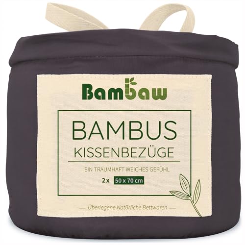 Bambaw – Kissenbezug 50x70 cm (2-er Pack) - 100% Bambus - hypoallergen - weicher und atmungsaktiver Kopfkissenbezug 50x70 cm - Kissenbezug Bambus - Kissenbezug schwarz - Allergiker Kissenbezug von Bambaw