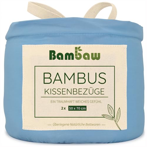 Bambaw – Kissenbezug 50x70 cm (2-er Pack) - 100% Bambus - weicher und atmungsaktiver Kopfkissenbezug 50x70 cm- Kissenbezug Bambus - Kissenbezug blau - Kissenbezug 50x70 cm - Allergiker Kissenbezug von Bambaw