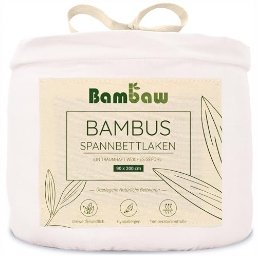 Bambaw - Spannbettlaken 90x200 cm weiß - 100% Bambus - hypoallergen - weiches und atmungsaktives Spannbetttuch 90x200 cm- für Sommer und Winter - Spannbetttuch Allergiker - weiß von Bambaw