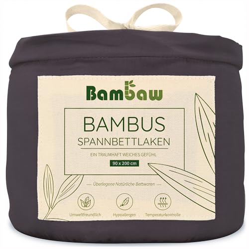 Bambaw - anthrazit Spannbettlaken 90x200 cm - 100% Bambus - hypoallergen - weiche und atmungsaktive Spannbetttücher 90x200 cm - für Sommer und Winter - Spannbetttuch Allergiker - anthrazit von Bambaw