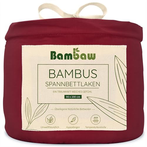 Bambaw - Spannbettlaken 90x200 cm - Spannbettlaken Bambus - hypoallergen - weiches und atmungsaktives Spannbetttuch 90x200 cm - kuschelige Spannbettlaken - Spannbetttuch Allergiker - Burgunderrot von Bambaw