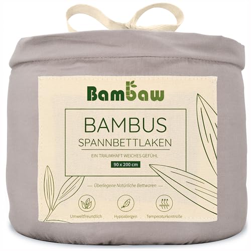 Bambaw - Spannbettlaken 90x200 cm - Spannbettlaken grau - 100% Bambus - hypoallergen - weiche und atmungsaktive Spannbetttücher 90x200 cm - für Sommer und Winter - Spannbetttuch Allergiker - grau von Bambaw