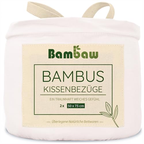 2X Kissenbezug Weiss | 50x75 cm | Bambus Bettwäsche | Allergie Bettwäsche | Kuschelig | Kissenbezug Winter und Sommer | Kühlkissenbezüge | Bambus Kopfkissenbezug | Nachhaltige Kissenhüllen | Bambaw von Bambaw