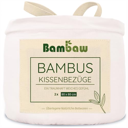 Kopfkissenbezug Weiß 2er Set | Kissenbezug 80x80 cm | Bettwäsche Bambus | Allergiker Kissenbezug 80 x 80 | Kühlendes Kopfkissen | Bettwäsche Kuschelig | Luxus Bambus Kissen | Bambaw von Bambaw