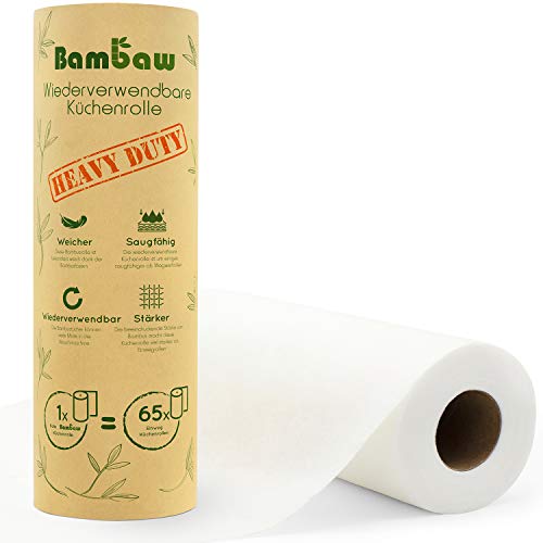 Bambus Küchenrolle | Waschbare Bambustücher | 20 Blätter | Saugstarke und Reißfeste Haushaltstücher | küchenrolle Wiederverwendbar | Papiertücher | schnelltrocknend | Bambaw von Bambaw