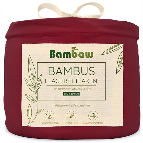 Burgund Laken ohne Gummizug aus Bambus | Kühlendes 180x290 cm Bambus Bettlaken | Allergiker Bettwäsche | Angenehme Bettlaken für den Sommer | Kühlendes Laken | Rotes Bettlaken | Bambaw von Bambaw