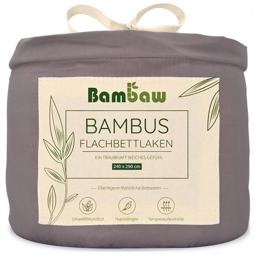 Dunkelgraues Doppeltes Betttuch ohne Gummi aus Bambus | Kühlende 240x290 cm Bambus Decke | Allergie Bettwäsche Set | Für Kühlen Sommer | Kühlende Bettlaken | Bettwaren | Bambaw von Bambaw