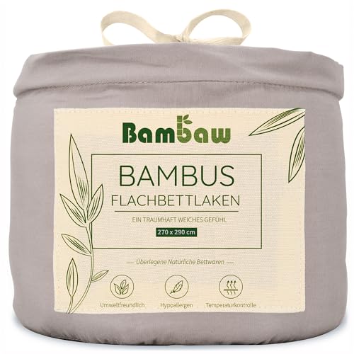Bambaw Übergroßes Silber Bettlaken ohne Gummizug aus Bambus | Kühlendes 270x290 cm Bambus Laken | Bambus Betttuch ohne Gummi | Allergie Bettwäsche | Angenehme Bettlaken Sommer | Rotes Bettlaken von Bambaw