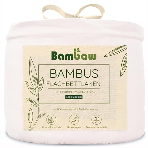 Weiße Bettlaken ohne Gummizug aus Bambus | Seidenweiches 180x290 cm Betttuch ohne Gummi | Hypoallergen | Angenehm Kühlende Bettwäsche | Bed Sheets | Betttuch Laken Weiß | Bambaw von Bambaw