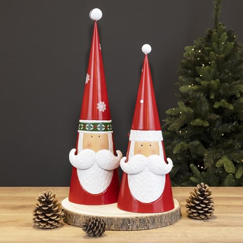 Bambelaa! 2er Set Dekofiguren Weihnachtsmann Stehend Metall Weihnachtsdeko Groß für Innen und Außen Festliche Weihnachtsmannfigur Rot Weiß (ca. 14 x 14 x 49 cm / 11 x 11 x 39 cm) von Bambelaa!