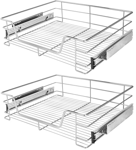 Bambelaa! 2er Set Teleskopschublade 60cm Zum Nachrüsten Küche Schublade Für Küchenschränke Aufbewahrungskorb Schublade Einbau Teleskop Korb Aus Metall (verchromt) von Bambelaa!