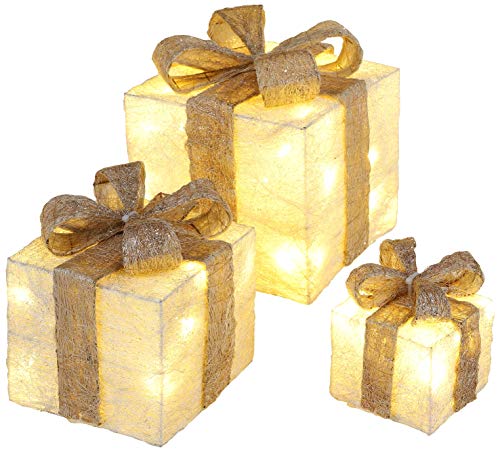 Bambelaa! 3er Led Deko Geschenke Leucht Boxen Timer Weihnachts Dekoration Weihnachtsdeko Beleuchtet Deko Weihnachten (Gold) von Bambelaa!