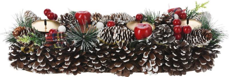 Bambelaa! Adventskranz Adventskranz Künstlich Länglich Adventsgesteck Holz mit 4 Kerzenhalter von Bambelaa!