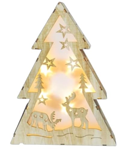 Bambelaa! Deko Weihnachten Aus Holz Mit LED Hologrammeffekt Beleuchtet Weihnachtsbaum Fensterbeleuchtung Stehend von Bambelaa!