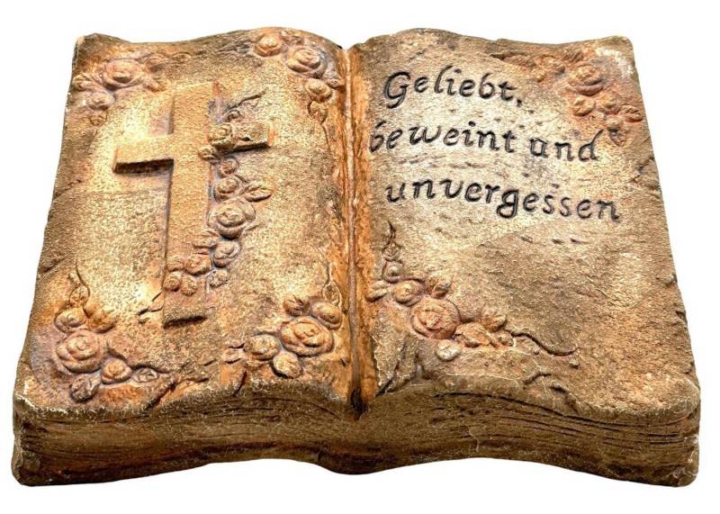 Bambelaa! Dekofigur Grabschmuck Deko Trauerartikel Kreuz auf Buch Ton Ca. 20 x 15 x 4 cm von Bambelaa!