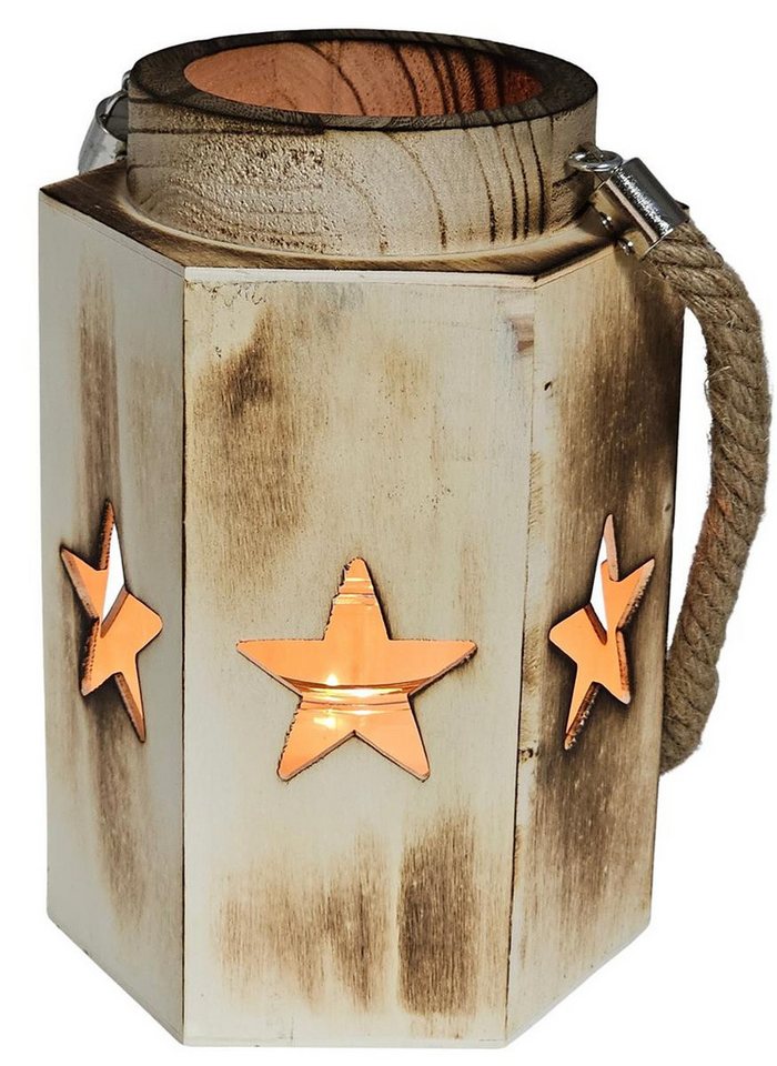 Bambelaa! Kerzenlaterne Bambelaa! Weihnachtliche Vintage Holzlaterne 23 cm mit Sternenmuster von Bambelaa!